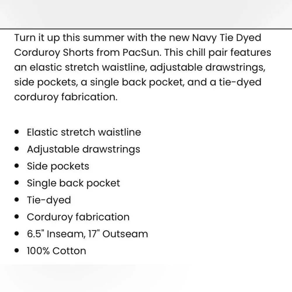 Pacsun tie dye corduroy shorts. Size medium - Picture 7 of 7